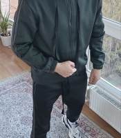 Костюм-двойка мужской спортивный из ткани люкс на флисе с капюшоном и молнией осенний зимний