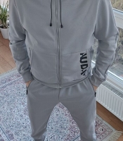 Костюм-двойка мужской спортивный из трёхнитки на флисе с капюшоном и молнией осенний зимний