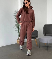 Спортивный костюм женский зимний оверсайз из двустороннего турецкого флиса утеплённый двойка