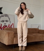 Спортивный костюм женский зимний оверсайз из двустороннего турецкого флиса утеплённый двойка