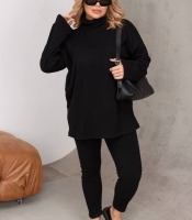Костюм-двойка женский осенне-зимний из ангорки рубчик: свитер с воротником-гольф и лосины