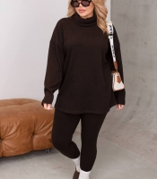 Костюм-двойка женский осенне-зимний из ангорки рубчик: свободный свитер с воротником-гольф и лосины