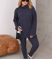 Костюм-двойка женский осенне-зимний из ангорки рубчик: свитер с воротником-гольф и лосины
