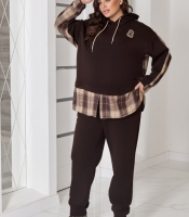 Спортивный костюм женский трёхнитка на флисе и байка комбинированный утеплённый оверсайз повседневный осенний зимний