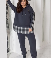 Спортивный костюм женский трёхнитка на флисе и байка комбинированный утеплённый оверсайз повседневный осенний зимний