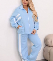 Спортивный костюм женский из трехнитки на флисе с полосками двойка осенний зимний