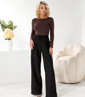 Брюки женские палаццо из костюмной ткани высокой посадки прямого широкого кроя осенние зимние