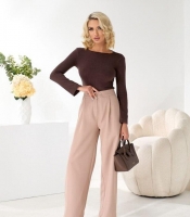 Брюки женские палаццо из костюмной ткани высокой посадки широкого прямого кроя осенние зимние