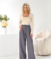 Брюки женские палаццо из костюмной ткани высокой посадки широкого прямого кроя осенние зимние