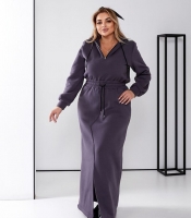 Платье-худи женское трикотажное из трехнитки макси осеннее