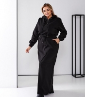 Платье-худи женское трикотажное из трехнитки макси осеннее