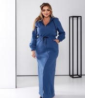 Платье-худи женское трикотажное из трехнитки макси осеннее