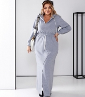 Платье-худи женское трикотажное из трехнитки макси осеннее