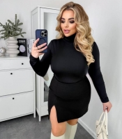 Юбка женская турецкий кашемир высокая посадка с разрезом осенняя