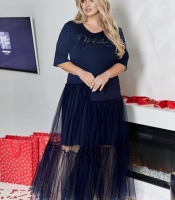 Платье женское итальянский трикотаж со стразами и многослойной фатиновой юбкой осеннее