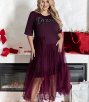 Платье женское итальянский трикотаж со стразами и многослойной фатиновой юбкой осеннее