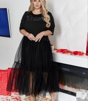 Платье женское итальянский трикотаж со стразами и многослойной фатиновой юбкой осеннее