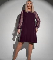 Платье-трапеция женское креп-дайвинг с сетчатыми рукавами и вставкой осеннее
