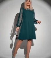 Платье-трапеция женское креп-дайвинг с сетчатыми рукавами и вставкой осеннее
