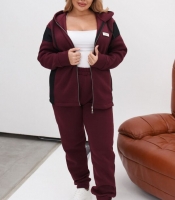Спортивный костюм женский трехнитка на флисе утепленный худи на молнии и джоггеры осенне-зимний