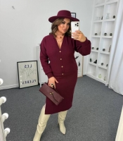 Костюм женский ангора утепленный кардиган на пуговицах и юбка миди с разрезом осенний