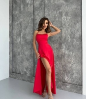 Платье женское вечернее костюмное с открытой спиной и высоким разрезом осенне-зимнее