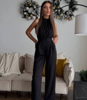 Комбинезон женский костюмный вечерний со сборкой и широкими брюками осенне-зимний