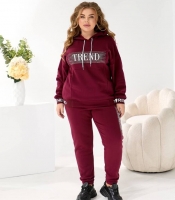 Спортивный костюм женский трехнитка на флисе утепленный худи оверсайз с блестящим принтом и джоггеры осенне-зимний