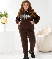 Спортивный костюм женский трехнитка на флисе утепленный худи оверсайз с блестящим принтом и джоггеры осенне-зимний