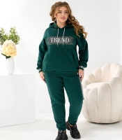 Спортивный костюм женский трехнитка на флисе утепленный худи оверсайз с блестящим принтом и джоггеры осенне-зимний