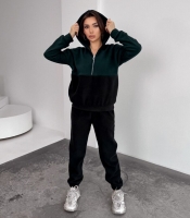 Спортивный костюм женский полар флис утепленный худи на молнии и брюки осенне-зимний