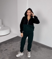 Спортивный костюм женский полар флис утепленный худи на молнии и брюки осенне-зимний