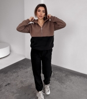 Спортивный костюм женский полар флис утепленный худи на молнии и брюки осенне-зимний