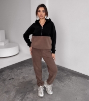 Спортивный костюм женский полар флис утепленный худи на молнии и брюки осенне-зимний