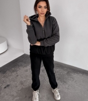 Спортивный костюм женский полар флис утепленный худи на молнии и брюки осенне-зимний