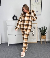 Пижама женская пушистая махровая худи и брюки осенне-зимняя