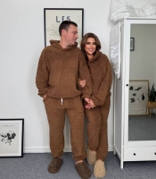 Пижама женская пушистая махровая худи и брюки осенне-зимняя