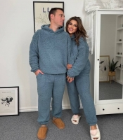 Пижама женская пушистая махровая худи и брюки осенне-зимняя