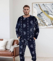 Пижама мужская утеплённая из мягкого двустороннего плюша (стриженный кролик) с манжетами осенняя зимняя