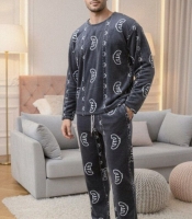 Пижама мужская утеплённая из мягкого двустороннего плюша (стриженный кролик) с манжетами осенняя зимняя