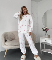 Пижама женская утеплённая из мягкого меха Тедди с манжетами осенняя зимняя