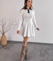 Сукня женская трикотажная солнцеклёш с воротником и длинным рукавом осенне-зимняя