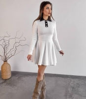 Сукня женская трикотажная солнцеклёш с воротником и длинным рукавом осенне-зимняя