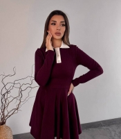 Сукня женская трикотажная солнцеклёш с контрастным воротником и длинным рукавом осенне-зимняя