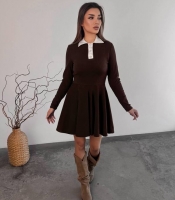 Сукня женская трикотажная солнцеклёш с контрастным воротником и длинным рукавом осенне-зимняя