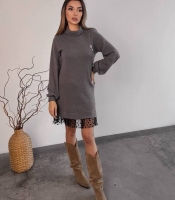 Сукня женская ангоровая трикотажная с фатиновой вставкой и длинным рукавом осенне-зимняя