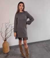 Сукня женская ангоровая трикотажная с фатиновой вставкой и длинным рукавом осенне-зимняя