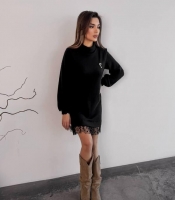 Сукня женская ангоровая трикотажная с фатиновой вставкой и длинным рукавом осенне-зимняя