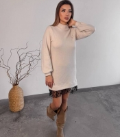 Сукня женская ангоровая трикотажная с фатиновой вставкой мини платье-туника осенне-зимняя