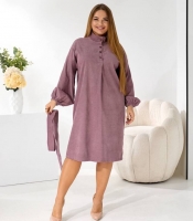 Сукня женская микровельветовая повседневная миди с поясом осенне-зимняя
